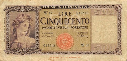 Italy 500 lire 8 18 - , 8.18.1947