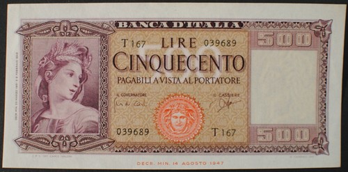 Italy p80b 500 lire - italy,